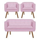 Sofá Namoradeira E 2 Poltronas Julia Pé Palito Castanho Suede