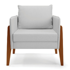 Sofá Namoradeira E 2 Poltronas Lana Linho Cinza Base Madeira