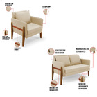 Sofá Namoradeira E 2 Poltronas Lana Suede Bege Base Madeira D