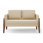 Sofá Namoradeira E 2 Poltronas Lana Suede Bege Base Madeira D