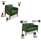 Sofá Namoradeira E 2 Poltronas Lana Suede Verde Base Madeira