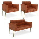 Sofá Namoradeira E 2 Poltronas Pé De Ferro Dourado Elisa Cora