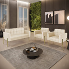 Sofá Namoradeira E 2 Poltronas Pé De Ferro Dourado Elisa Cori