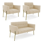 Sofá Namoradeira E 2 Poltronas Pé De Ferro Dourado Elisa Sued