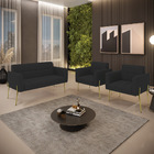 Sofá Namoradeira E 2 Poltronas Pé De Ferro Dourado Elisa Velu