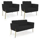 Sofá Namoradeira E 2 Poltronas Pé De Ferro Dourado Elisa Velu