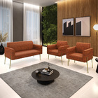 Sofá Namoradeira E 2 Poltronas Pé De Ferro Dourado Marisa Cor