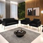 Sofá Namoradeira E 2 Poltronas Pé De Ferro Dourado Marisa Cor