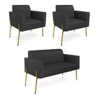 Sofá Namoradeira E 2 Poltronas Pé De Ferro Dourado Marisa Cor