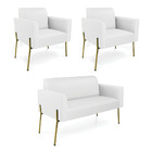 Sofá Namoradeira E 2 Poltronas Pé De Ferro Dourado Marisa Cor