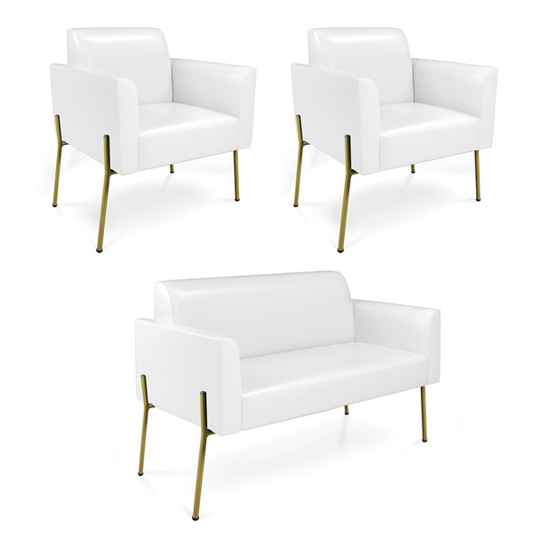 Sofá Namoradeira E 2 Poltronas Pé De Ferro Dourado Marisa Cor