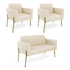 Sofá Namoradeira E 2 Poltronas Pé De Ferro Dourado Marisa Lin