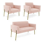 Sofá Namoradeira E 2 Poltronas Pé De Ferro Dourado Marisa Vel