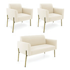 Sofá Namoradeira E 2 Poltronas Pé De Ferro Dourado Marisa Vel