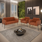 Sofá Namoradeira E 2 Poltronas Pé De Ferro Preto Elisa Corano