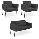 Sofá Namoradeira E 2 Poltronas Pé De Ferro Preto Elisa Corino