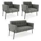 Sofá Namoradeira E 2 Poltronas Pé De Ferro Preto Elisa Linho