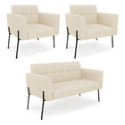 Sofá Namoradeira E 2 Poltronas Pé De Ferro Preto Elisa Linho