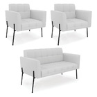 Sofá Namoradeira E 2 Poltronas Pé De Ferro Preto Elisa Linho