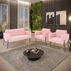 Sofá Namoradeira E 2 Poltronas Pé De Ferro Preto Elisa Suede