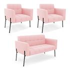 Sofá Namoradeira E 2 Poltronas Pé De Ferro Preto Elisa Suede