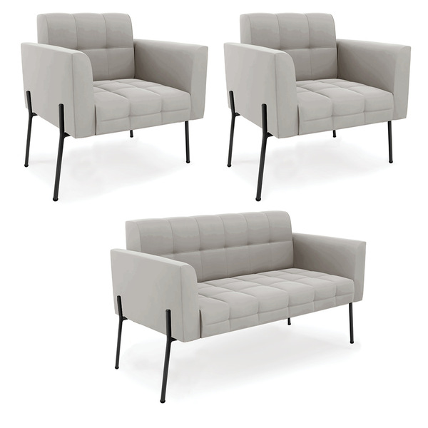 Sofá Namoradeira E 2 Poltronas Pé De Ferro Preto Elisa Veludo