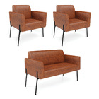 Sofá Namoradeira E 2 Poltronas Pé De Ferro Preto Marisa Coran