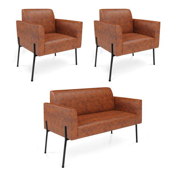 Sofá Namoradeira E 2 Poltronas Pé De Ferro Preto Marisa Coran