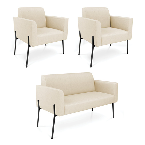 Sofá Namoradeira E 2 Poltronas Pé De Ferro Preto Marisa Linho