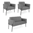 Sofá Namoradeira E 2 Poltronas Pé De Ferro Preto Marisa Linho