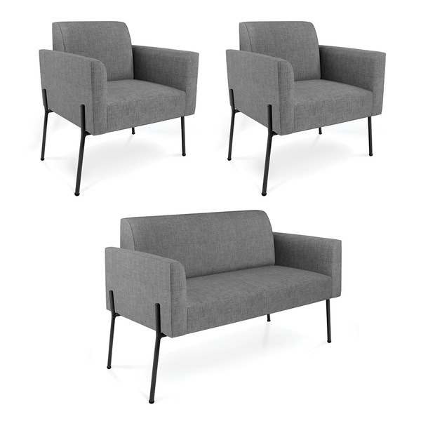 Sofá Namoradeira E 2 Poltronas Pé De Ferro Preto Marisa Linho