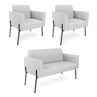 Sofá Namoradeira E 2 Poltronas Pé De Ferro Preto Marisa Linho