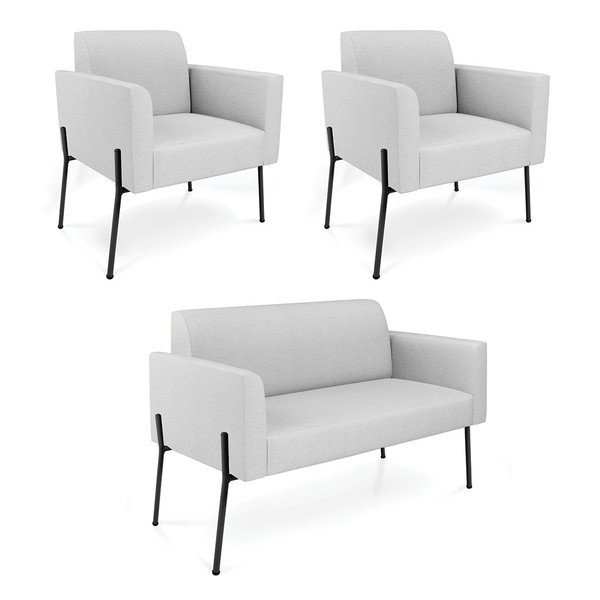 Sofá Namoradeira E 2 Poltronas Pé De Ferro Preto Marisa Linho