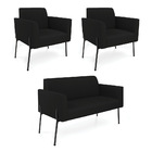 Sofá Namoradeira E 2 Poltronas Pé De Ferro Preto Marisa Linho