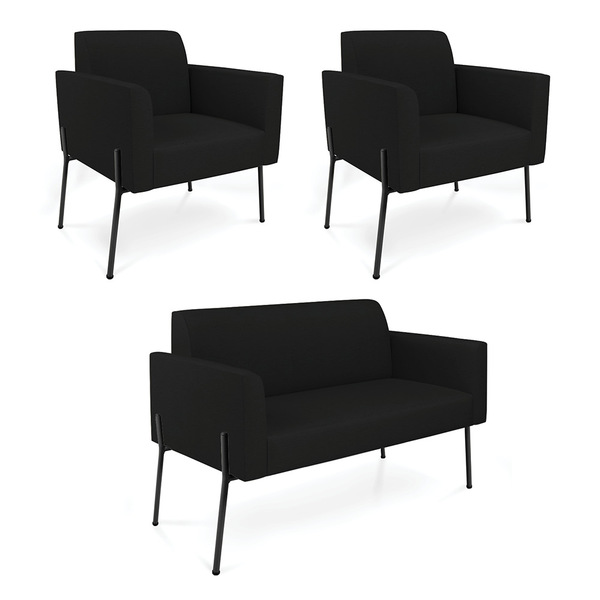 Sofá Namoradeira E 2 Poltronas Pé De Ferro Preto Marisa Linho