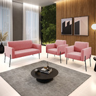 Sofá Namoradeira E 2 Poltronas Pé De Ferro Preto Marisa Suede