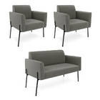 Sofá Namoradeira E 2 Poltronas Pé De Ferro Preto Marisa Suede