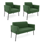 Sofá Namoradeira E 2 Poltronas Pé De Ferro Preto Marisa Suede