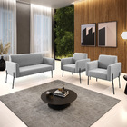 Sofá Namoradeira E 2 Poltronas Pé De Ferro Preto Marisa Suede