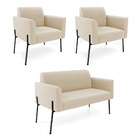 Sofá Namoradeira E 2 Poltronas Pé De Ferro Preto Marisa Suede