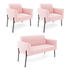 Sofá Namoradeira E 2 Poltronas Pé De Ferro Preto Marisa Suede