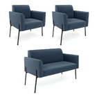 Sofá Namoradeira E 2 Poltronas Pé De Ferro Preto Marisa Suede