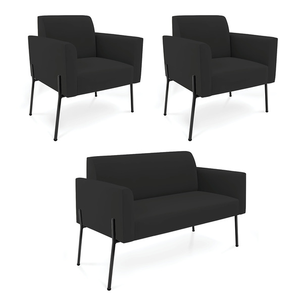 Sofá Namoradeira E 2 Poltronas Pé De Ferro Preto Marisa Velud