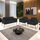 Sofá Namoradeira E 2 Poltronas Pé De Ferro Preto Marisa Velud