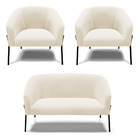 Sofá Namoradeira E 2 Poltronas Pé De Ferro Preto Stella Velud