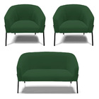 Sofá Namoradeira E 2 Poltronas Pé De Ferro Preto Stella Velud