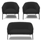 Sofá Namoradeira E 2 Poltronas Pé De Ferro Preto Stella Velud