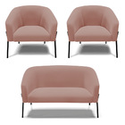 Sofá Namoradeira E 2 Poltronas Pé De Ferro Preto Stella Velud