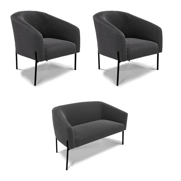 Sofá Namoradeira E 2 Poltronas Pé Ferro Pto Stella Bouclê D03