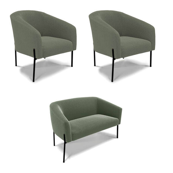 Sofá Namoradeira E 2 Poltronas Pé Ferro Pto Stella Bouclê D03